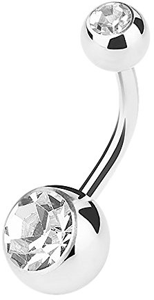 Piercingfaktor Bauchnabelpiercing Banane Piercing Bauch Stecker Gebogen mit Doppel Multi Kristall Kugel 1,6mm x 8mm x 5mm Clear