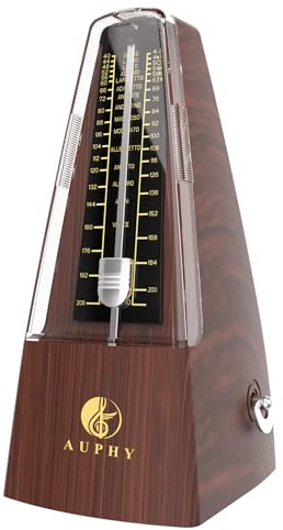 M350 AUPHY Mechanical Metronome with Accent Bell, Classic Shape, Accurate Beat, Multiple Beat Modes, Suitable for Guitar Piano Drums Violin Saxophone etc（Wood Grain）