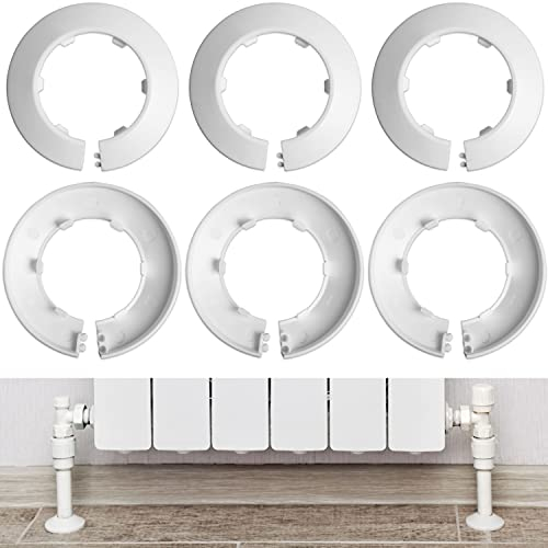 Rosace de Radiateur, 6 pièces, en Blanc, Ø 35 mm intérieur, 62 mm extérieur, 14 mm hauteur, Tuyaux 1 pouce, DN25, Cache-tuyaux de chauffage, Collier pour tuyaux, Rosette cache tuyau pour radiateur