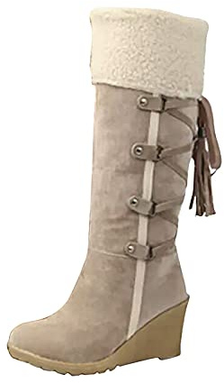 Bottes d'hiver Femme, Escarpins Compensées Femme Botte Neige Chaud Chaussure Bottes d'extérieur Vintage Bottines Mustang Pas Cher a la Mode