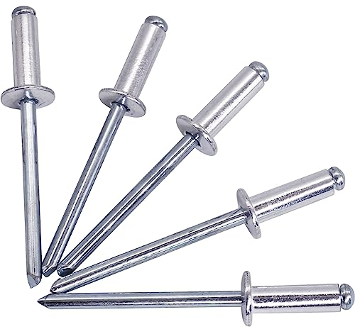 Lot de 100 rivets aveugles 4,8 x 14 mm, tête bombée ouverte, DIN 7337, rivets en aluminium et mandrin en acier, rivets pop (100, 4,8 x 14 mm)
