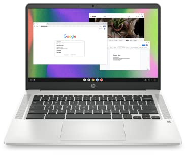 HP Chromebook 14 Laptop, Intel Celeron N4120, 4 GB RAM, 64 GB eMMC, 14 HD Display, Chrome OS, Thin Design, 4K Graphics, Long Battery Life, Ash Gray Keyboard (14a-na0226nr, 2022, Mineral Silver)