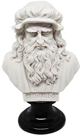 Busto Statua Design: Leonardo il genio del rinascimento italiano (bianco) - Riproduzione busto, scultura in marmo e resina - circa 15 cm, 350 gr. - Prodotto Made in Italy - Idea Regalo Casa