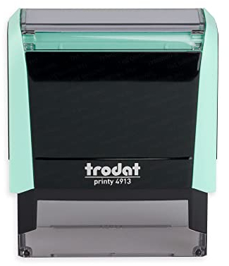 Trodat - Printy 4913 - Custom Stempel mit Wunschtext personalisieren, hier gleich online gestalten Gehäusefarbe grün – Adresstempel - Firmenstempel - mit Wunschtext - 58x22 mm - 6 Zeilen