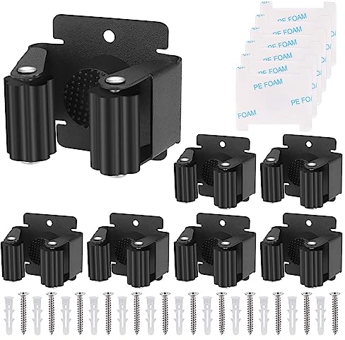 Hejo Support Balai Mural à Franges, 6pcs Support Mural pour Balai à Franges, Noir, à Usage Intensif, Porte Balais Mural, Accroche Balai Mural, Range Outils de Jardin Cuisine Garage de Bain
