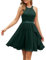 Wedtrend Robe de cocktail élégante pour mariage - Ligne A - Dos nu - Robe de soirée à volants - Longueur genou - En mousseline de soie, vert foncé, L
