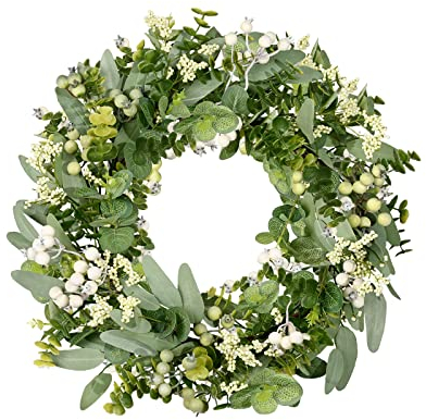 COLORSPEC Couronne d'eucalyptus pour Porte d'entrée, 46 cm, Couronne Verte de Printemps et d'été, Petite Couronne de Porte Artificielle réaliste pour Ferme, Mariage, Maison, fenêtre, Mur, cheminée
