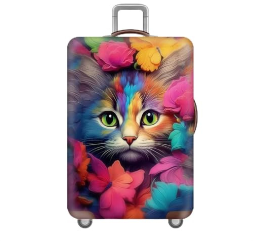 FANSU Elastisch Kofferhülle Kofferschutzhülle M, 3D Katze Reisekoffer Schutzhülle mit Reißverschluss, Elasthan Blume Koffer Cover Waschbar Gepäckabdeckung - 18 bis 32 Zoll