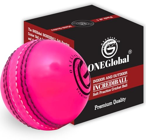 ONEGlobal Incrediball Soft Practice Cricket Ball | Outdoor & Indoor Rubber Cricket Ball With Core & Stitched Seam | For Practice, Training & Family Fun | Senior & Junior Size (1 Pink, Senior)