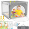 DJEDJEO Laufstall 90x90cm Mit Matratze, Reißverschlusstür, Oxford Tuch Playpen, Atmungsaktivem Netz, Spielmatte und Rutschfester Basis
