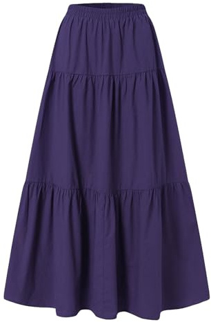 HzDazrl Jupe longue élastique à volants pour femme - Taille haute - Style bohème - Style décontracté - Pour la plage et les fêtes, 011 Violet, 3XL