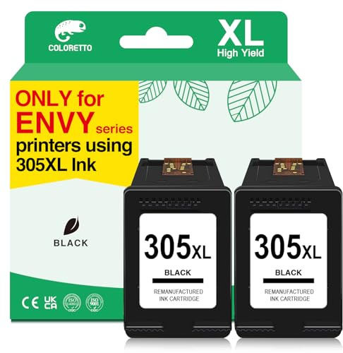 COLORETTO Druckerpatronen für HP 305 XL für HP Envy 6000 Patronen für Envy 6020 6020e 6420 6420e 6010 6010e Envy pro 6400 patronen Deskjet 2300 (2 Schwarz) für HP 305 XL Schwarz
