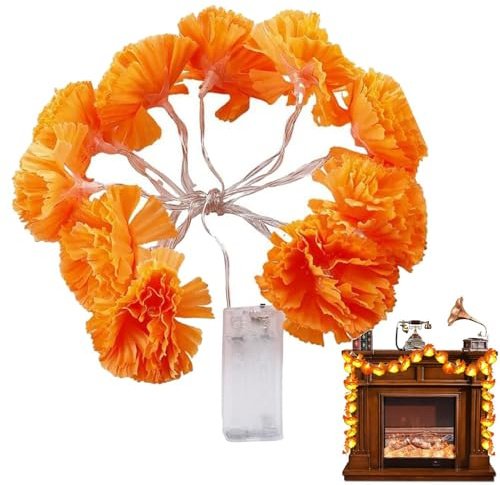 Ghirlanda di calendula, fiori artificiali a LED, decorazioni Diwali con luci, ghirlanda di calendula LED realistica, decorazione per la casa, funzionamento a batteria