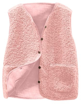 Mrat Gilet en polaire Teddy pour femmes UK - Vestes thermiques d'hiver légères, gilet de corps boutonné, veste sans manches en fourrure douce et duveteuse, veste décontractée pour dames, tailles S-5XL