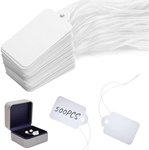 500-Pack Small Hang Strung Price Tags with String – Ideal for Pricing, Retail, Organizing & Inventory Management