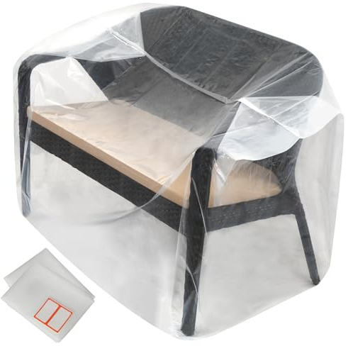 2-Pack Patio Loveseat Bench Cover - Reusable & Heavy-Duty Clear Plastic Outdoor Patio Furniture Covers Waterproof, Extra-Thick Outdoor Furniture Waterproof Couch Cushion Covering, 58 x 28 x 52.5