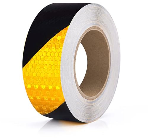 Ruban Adhésif de Signalisation, 28 m x 5 cm Rubans de Marquage au Sol | Ruban Adhésif de Danger Noir et Jaune Réfléchissante, Bande Adhésive, Rouleaux Rubans Adhésif de Sécurité Extérieur