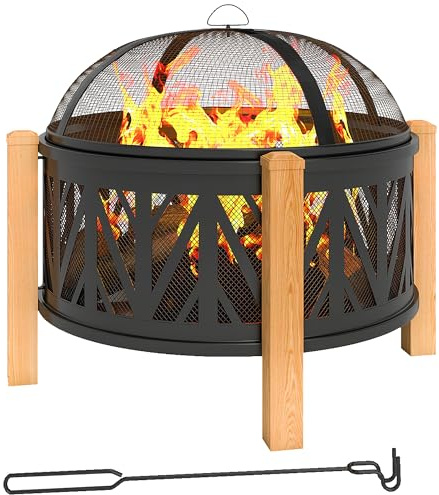 Outsunny 2 en 1 cuenco de fuego Ø75 x 58 cm pozo de fuego con protector de chispas parrilla de póquer cuencos de fuego cesta de fuego para el jardín, balcón terraza, barbacoa al aire libre camping