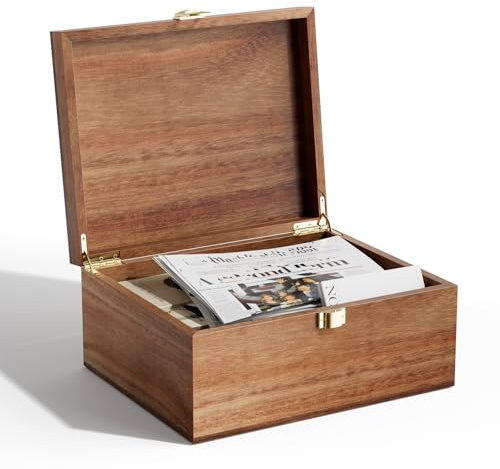 Yaoyiizy Wooden Keepsake Box, Acacia Memory Box with a Hinged Lid, Wooden Storage box, for Picture Letter Time Capsule - Wooden Gift Boxes