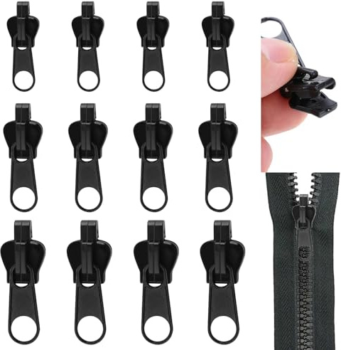 Fermeture éclair Zipper de remplacement, lot de 12 kits de réparation de fermeture éclair, fermetures éclair détachables pour vêtements, bagages, sacs à dos et (Ensemble 12 pièces à fermeture éclair)