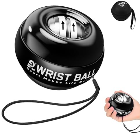 JIN BD Auto-Start Gyro Ball Wrist Trainer, Gyroscopic Forearm Exerciser for Strengthening Arms, Fingers, and Muscles (Pure Black No Light)