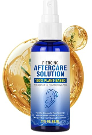 Nettoyant pour piercing nasal, 60 ml, spray nettoyant apaisant de la peau, solution pour le suivi du piercing, pour irritation du nez, soin des plaies, élimination des bosses, du ventre, du corps, du