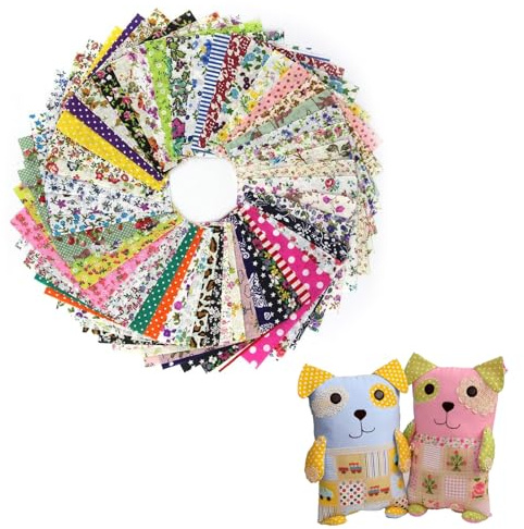 Tessuto Quadrato Cotone 50 Pezzi 10x10 cm, Tessuti Patchwork Pretagliati con Colori e Fantasie Miste, Stoffa per Cucito, Quilting, DIY, Borse e Decorazioni Casa