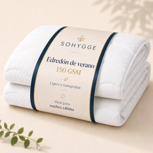 SOHYGGE Edredon Cama 90/80 – Ligero 150 gsm, Transpirable y Suave, Relleno Nórdico de Verano para Noches Calurosas (Cama 80/90-135 x 200 cm)