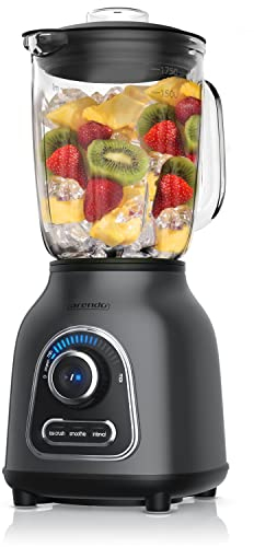 Arendo - Standmixer Edelstahl - Hochleistungsmixer - 1400 Watt - 24.000 U min - Mixer inkl. 1,75 l Glasbehälter - kugelgelagertes Edelstahlmesser 6-flügelig, 30 Leistungsstufen - Cool Grey