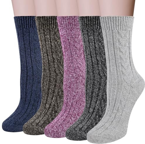 Chalier Finery Calze Donna in Lana, Merino Super Spesse Invernali Calzini Termiche Divertenti Inverno, Calze Caldi Comode Donna in Cotone, Calzini Trekking in Lana Merino, EU36-41