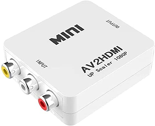 Tec-Digi RCA zu HDMI Konverter, 1080P RCA Composite CVBS AV zu HDMI Video Audio Konverter Adapter kompatibel mit N64 Wii PS2 Xbox VHS VCR Kamera DVD, unterstützt PAL/NTSC mit USB, weiß, 7145