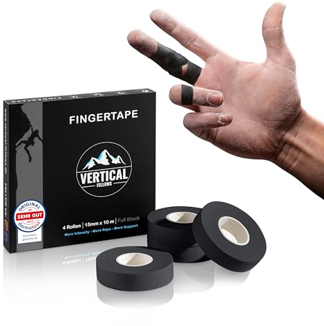 VERTICAL FELLOWS® Klettertape 1,5cm breit mit PDF Tapeanleitung -DERMATEST sehr gut- ideales Fingertape für Klettern Bouldern Kraftsport Volleyball Kampfsport