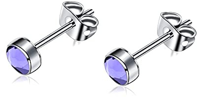 Orecchini a bottone in titanio G23 per orecchini da donna Orecchini a bottone da uomo con zirconi ipoallergenici tanzanite 4mm per orecchie sensibili