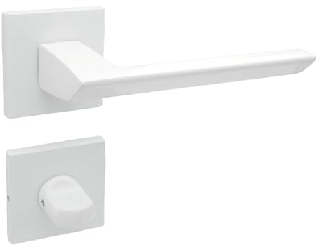 domino Türgriff Drückergarnitur WC - Badezimmer Set quadratische Rosette für Badezimmertüren Set WC - Rosetten-Garnitur Aluminium Weiss Türdrückergarnitur ELENA QR SLIM WHITE