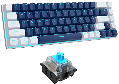 60 Percent Mechanical Gaming Keyboard, Minimalist MK-Box Blue Backlit Compact 68 Keys Wired Office Keyboard with Blue Switch for Windows, Laptop, PC, Mac