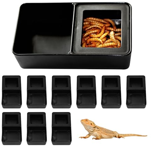 10 Pack Reptil Tazón De Comida De Agua, 2 Compartimentos De Plástico Anti-Escape De Gusanos Plato De Agua Plato De Alimentación para Pequeños Reptiles Gecko Lagarto Tortuga