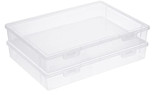 BTSKY Clear Plastic Storage Box with Flap Lid, Multipurpose Craft Organizers and Storage Box Art Supply Storage Organizer Plastic Sewing Box for Pencils Markers Notebooks A4 Files, 2 Pack Large