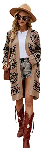 HEYPORK Damen Herbst Winter Warm Bequem Jacke Casual Mode übergangsjacke Mantel Frauen Herbst/Winter Bauchfreie und Dünne Lange Jacke Aus Rautenstrick(Khaki, XL)