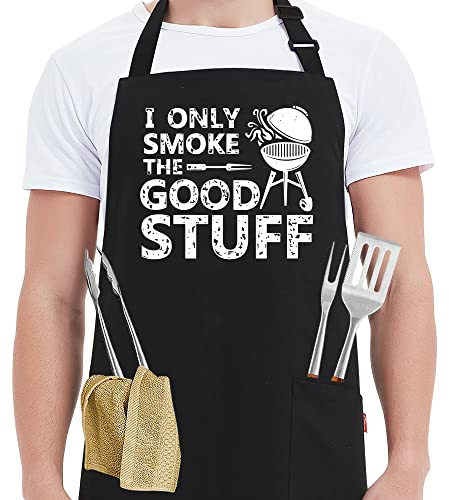 Kaidouma Funny Grill Aprons for Men - I Only Smoke the Good Stuff - Men’s Funny Chef Cooking Grilling BBQ Aprons with 2 Pockets - Birthday Father’s Day Christmas Gifts for Dad, Husband, Boyfriend, Him