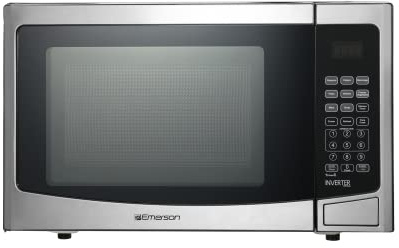 Emerson 1.2 Cu. Ft. Microwave Oven with Inverter, Timer & LED Display, 1000W, 10 Power Levels, 8 Pre-Programmed Settings, Removable Glass Turntable with Child Safe Lock, MWI1212SS, Stainless Steel