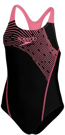 Speedo Girls Medley Logo Medalist Pink-Schwarz - Sportiver komfortabler Mädchen Badeanzug, Größe 140 - Farbe Black - Pin