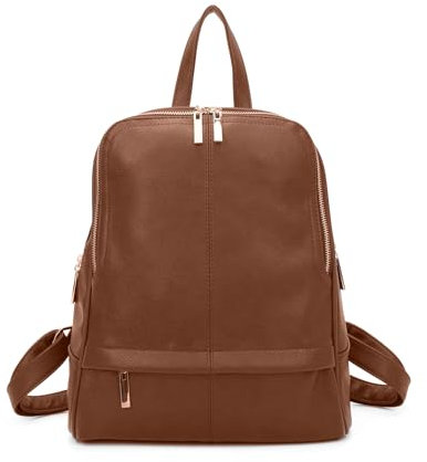 Woodland Leathers Women's Fashion Small Backpack, Womens Backpack With Anti Theft Zipper, Waterproof Faux Leather Back Pack Womens, 13 Tablet And Laptop Fashion Backpacks For Women (Brown)