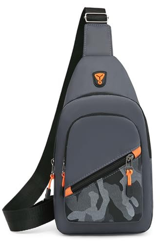 Camouflage Crossbody Chest Bag Breathable Waterproof Waist Bag with 4 Zipper Pockets Bumbags Hip Pouch Money Belt Bag with Adjustable Strap for Hiking Cycling Jogging Running Traveling (Gray)