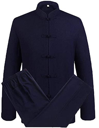 FGDIUCVN Kampfsportbekleidung für Herren, traditionelle chinesische Kung-Fu-Uniform aus Baumwolle und Leinen, Blau, XL