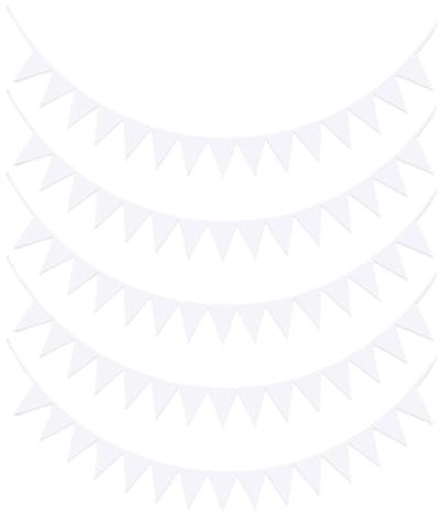 5 confezioni di bandierine bianche per treno triangolare, 15 m, bandierine, bandierine, decorazione per feste di nozze