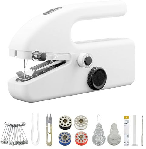 Handnähmaschine, Tragbare Mini Nähmaschine, Elektrische Nähmaschine Anfänger, Kleine Hand Nähmaschine, Handnähmaschine für Dicke Stoffe Schnellstichwerkzeug für Kleidung Stoffe DIY Reisen