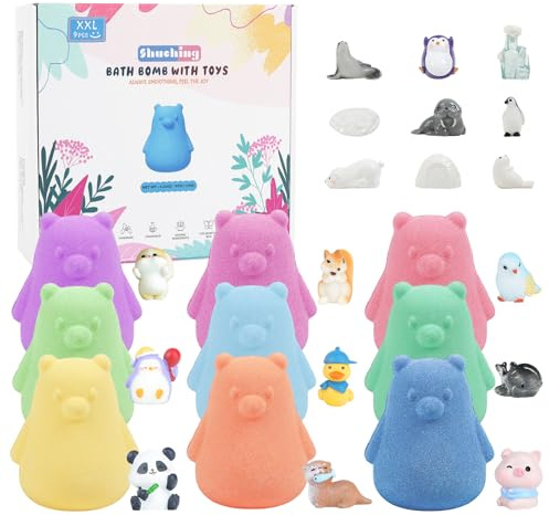 SHUCHING 9 Grandi Bombe da Bagno Bambini Orsa, Bombe da Bagno con Sorpresa, Set Regalo Bath Bombs Naturali Bio per Bambini Compleanno Natale Festa