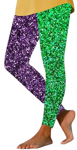 Warme Damen-Leggings, Fleece-Hose, Yogahose, lange Leggings mit Pailletten-Druck, leger, schmale Passform, Wander-Leggings für Damen, violett, XXL