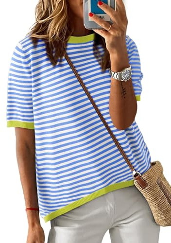 Cuptacc T-Shirts à Manches Courtes Femme Col Rond Femme Chic et Elegant Extensible Haut Casual Top