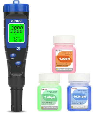 Misuratore di pH, tester sale per piscina, 5 in 1 tester TDS EC pH con liquidi calibrazione, misuratore salinità ppm per piscina acqua salata, acquario, vasca idromassaggio, spa, idroponica, birra